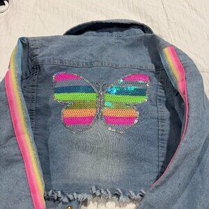 Cropped jean jacket--butterfly applique